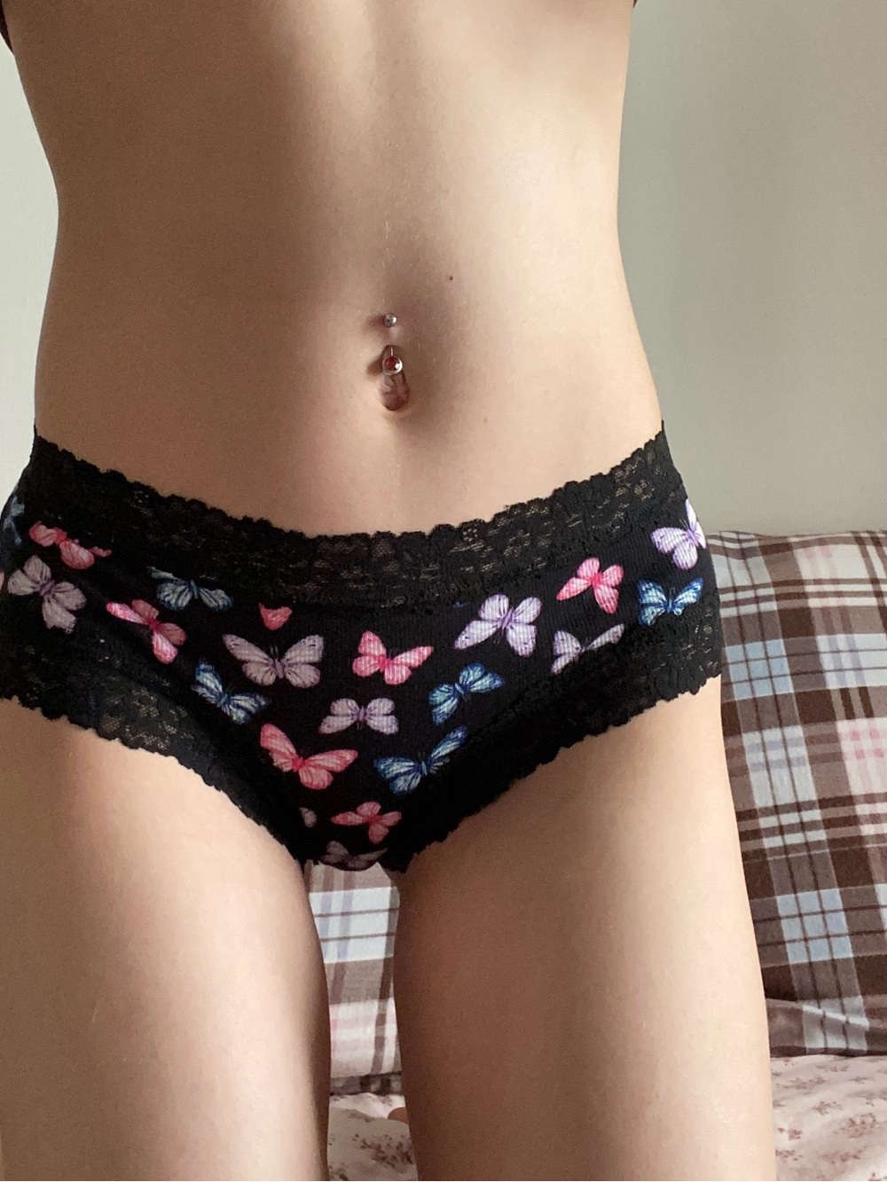 VS Pink Lace-Trim Cotton Cheeky Panty - Multi Color Butterfly